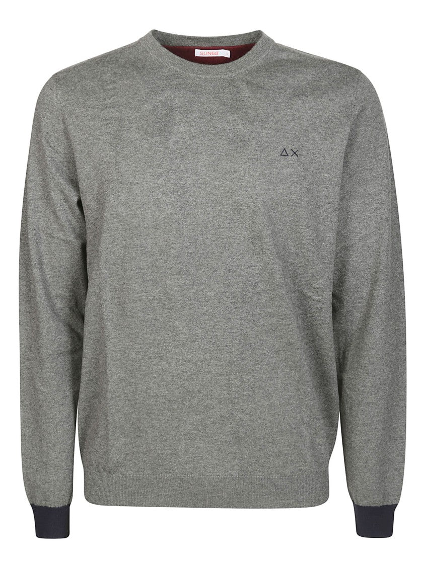 Sun 68 Men's Grey Pullover With Contrast Elbow Patches