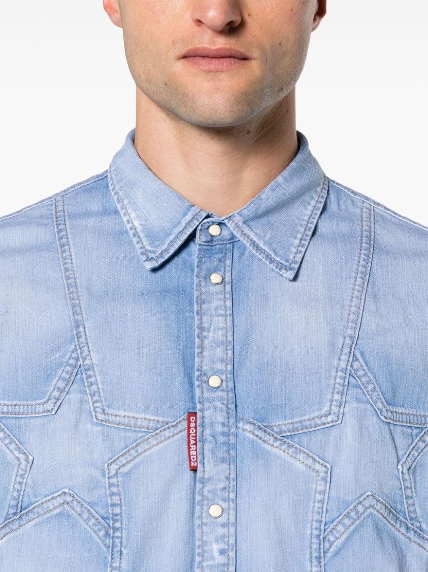 Dsquared2 Light Blue Stretch-Cotton Denim Shirt