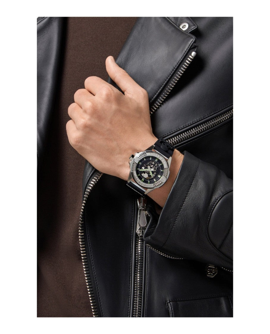 Philipp Plein Bold Black Silicone Watch With Stainless Steel Case