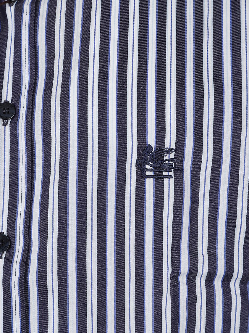 Etro Roma Blue Vertical Striped Cotton Button-Down Shirt