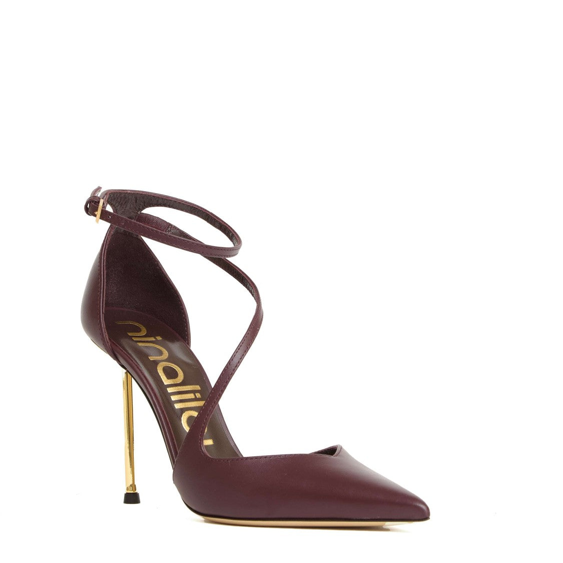 Ninalilou Burgundy Leather Pumps With Ankle Straps