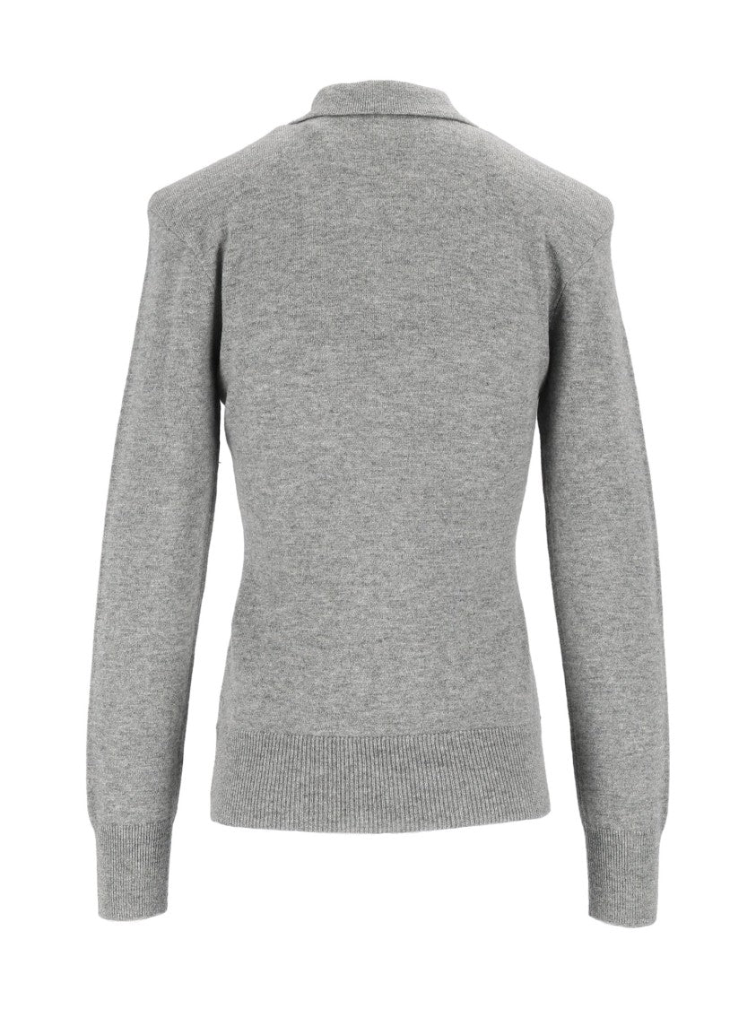 Rotate Grey Regular-Fit Wool-Blend Polo Shirt