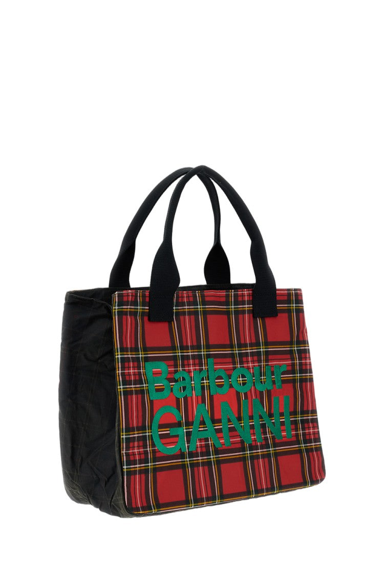 Barbour Rectangular Tartan Tote Bag With Woven Handles And Logo Embroidery