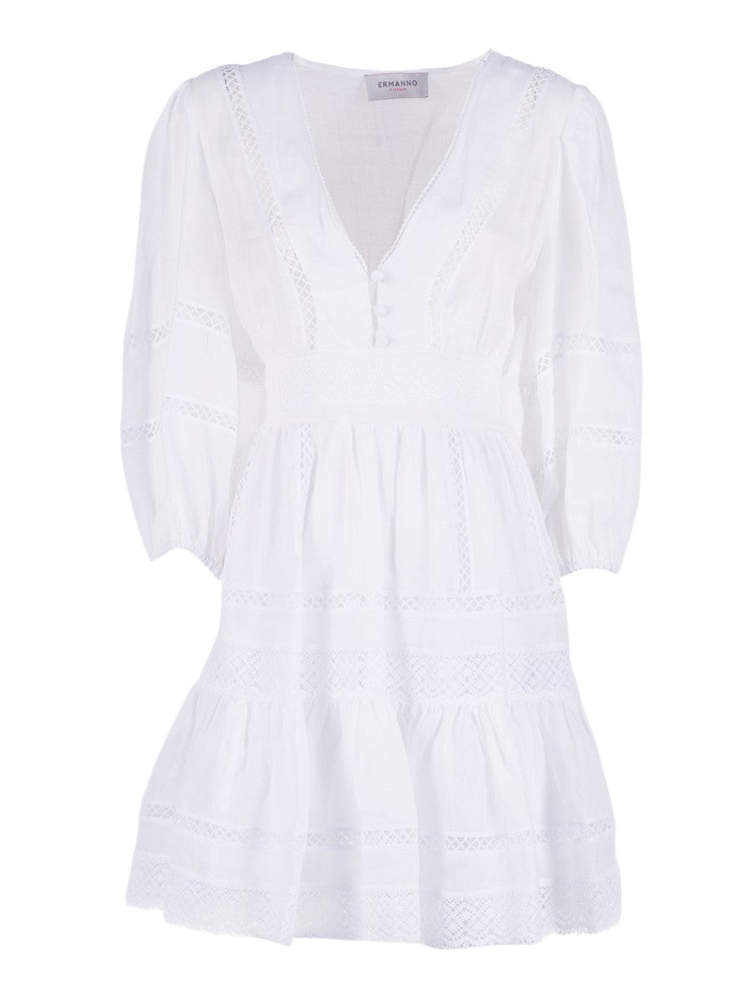 Ermanno Scervino Puff Sleeve Lace Mini Dress