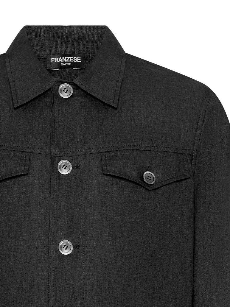Franzese Collection Lightweight Black Linen Saharan Jacket
