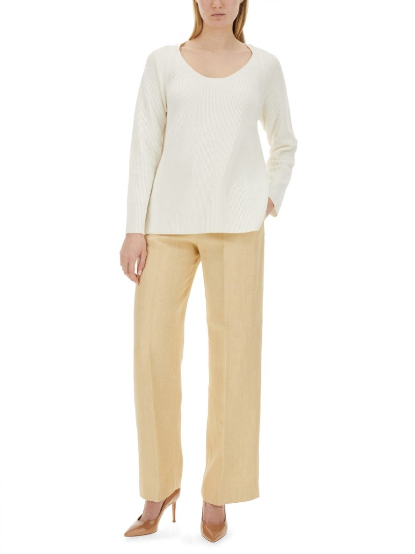 Fabiana Filippi V-Neck Sweater With Ribbed Texture And Side Slits