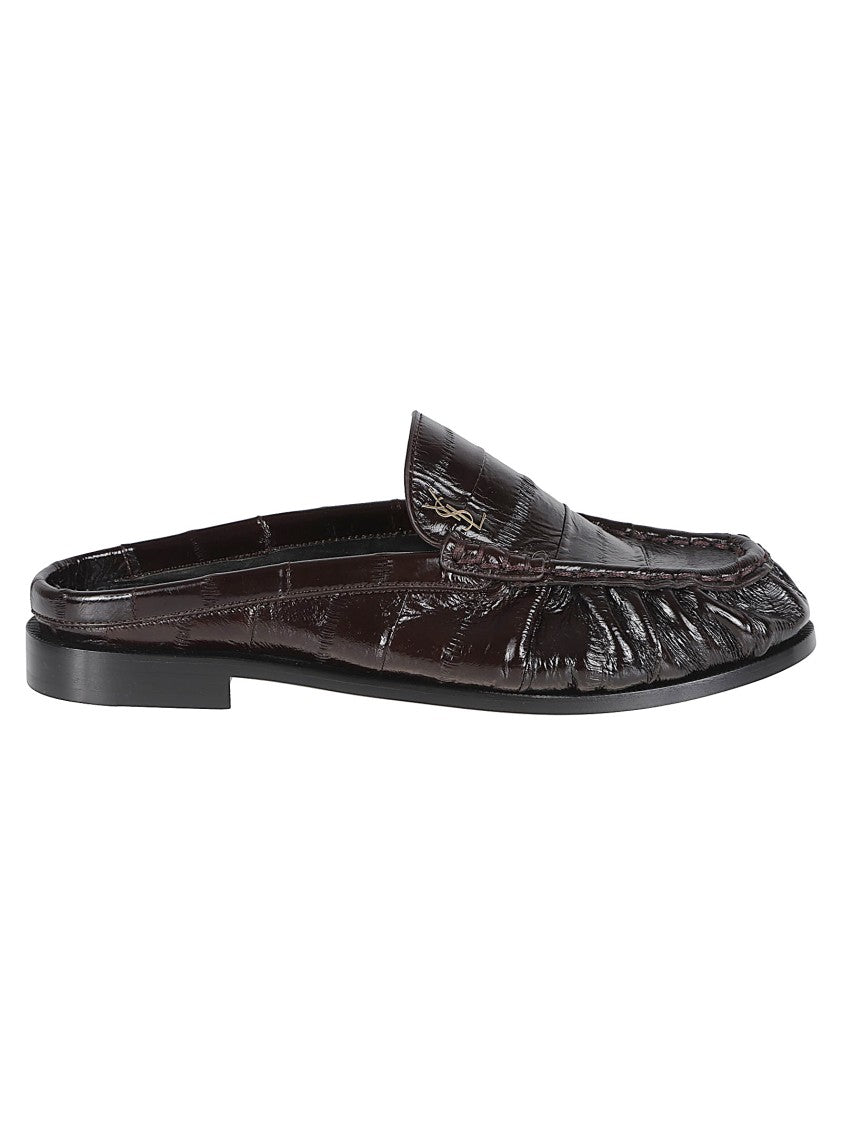 Saint Laurent Almond-Toe Eel Leather Flats With Smooth Sole