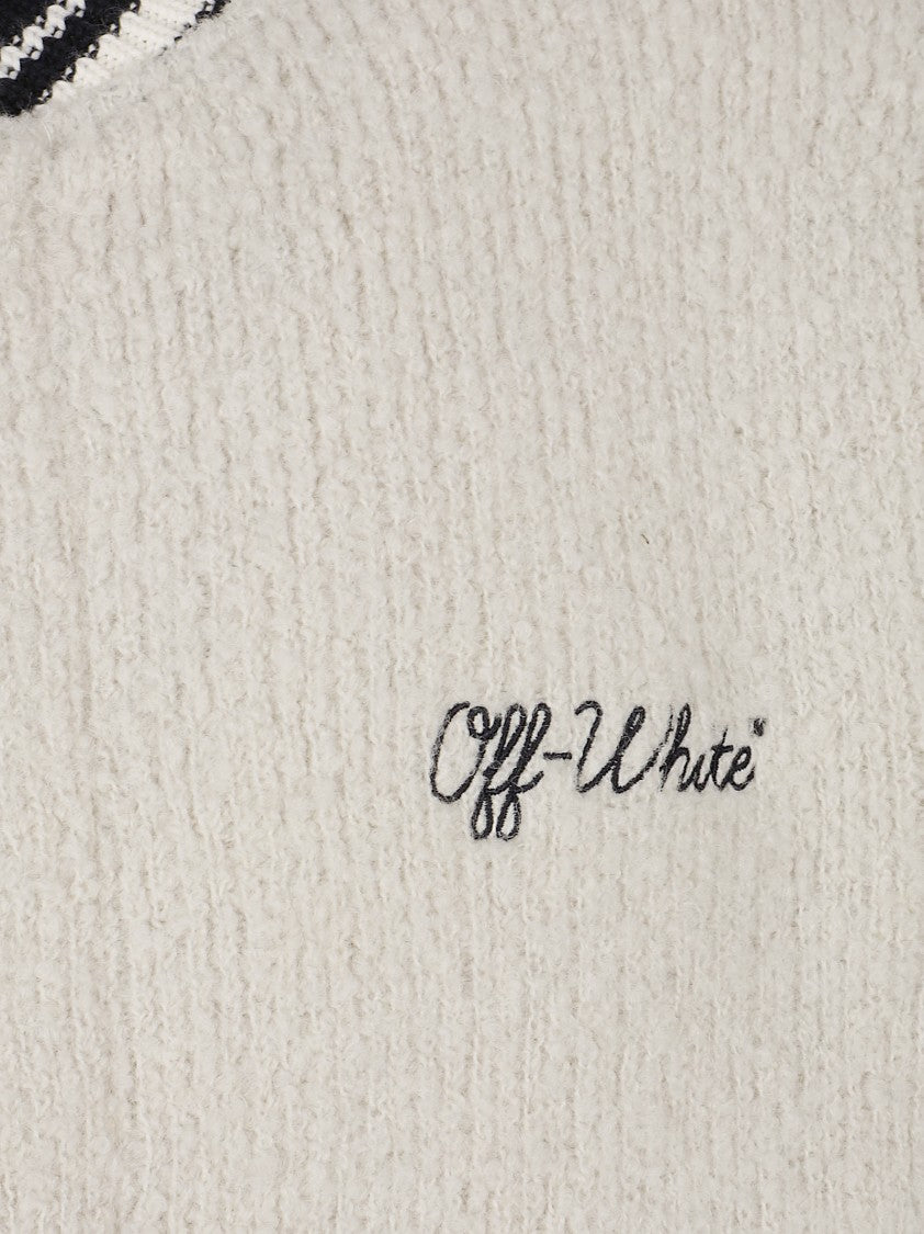 Off-White Textured Wool And Alpaca Blend Varsity Jacket