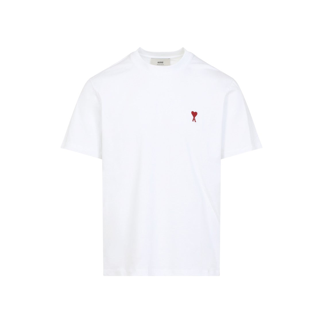 Ami Paris Contrasting Embroidered Logo Red Cotton T-Shirt