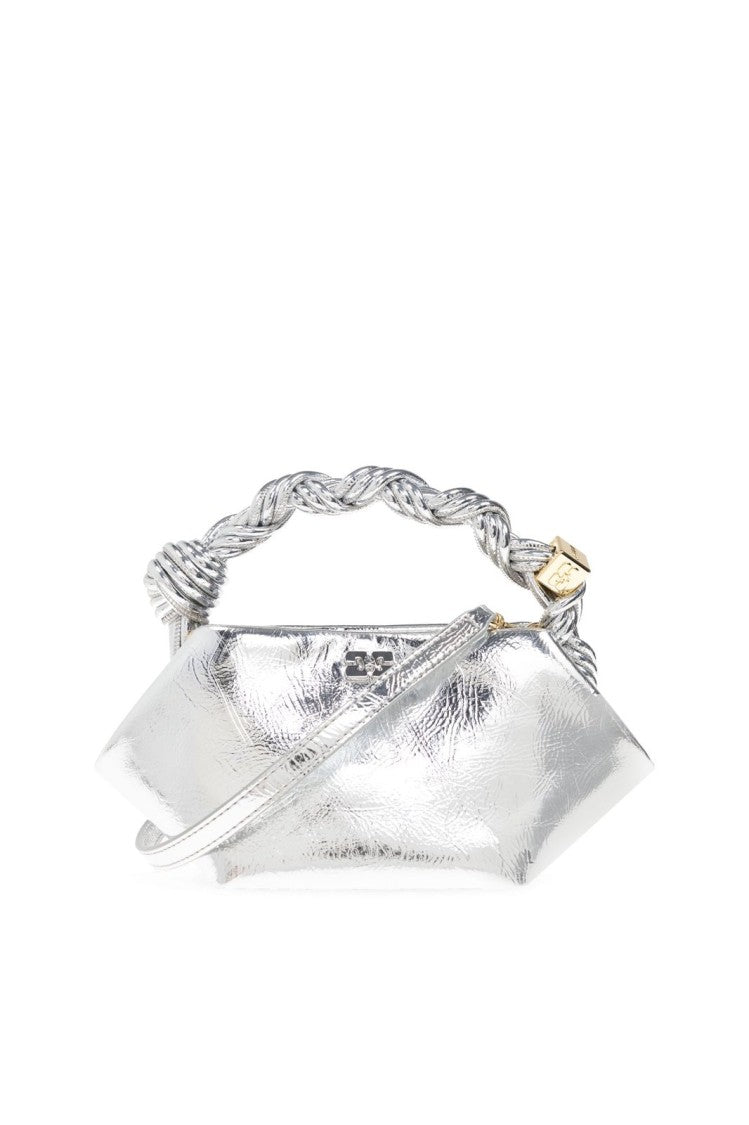Ganni Mini Metallic Silver Bou Bag With Compact Silhouette