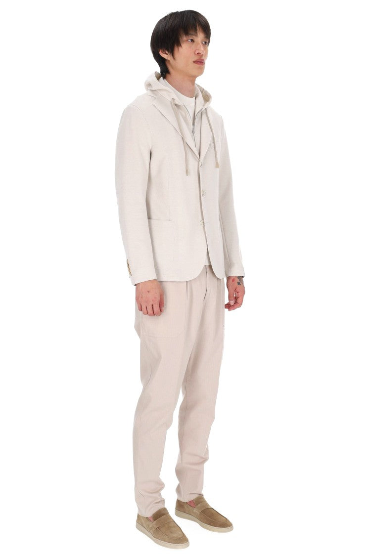 Eleventy Beige Raw-Edge Cotton Jersey Blazer