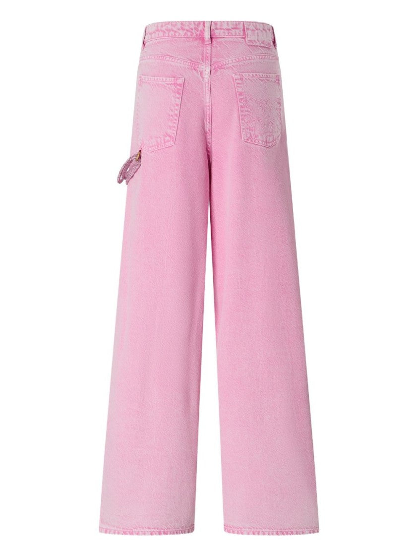 Pinko Wide-Leg Pink Jeans With High Waist And Minimal Detailing