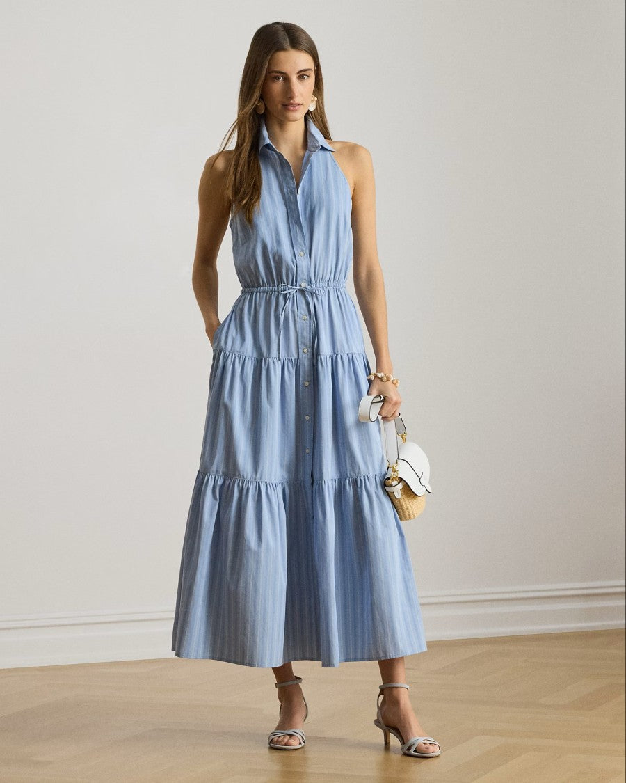 Lauren Ralph Lauren Light Blue Woven Broadcloth Midi Dress