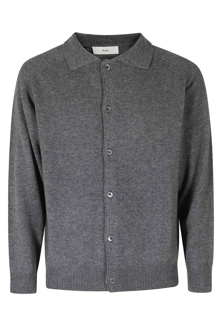 Dunst Grey Classic Collar Knit Nylon-Blend Cardigan