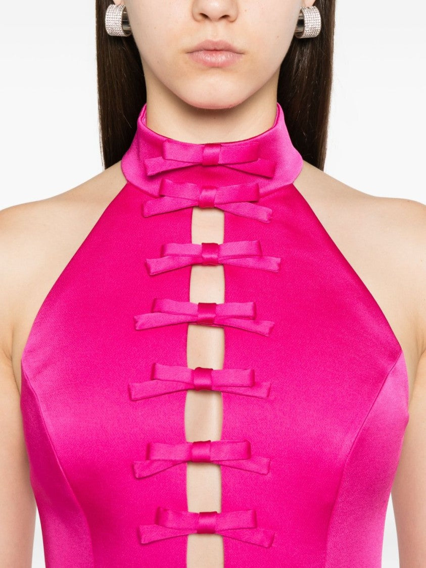 Rebecca Vallace Mini Pink Satin Dress With Halter Neckline