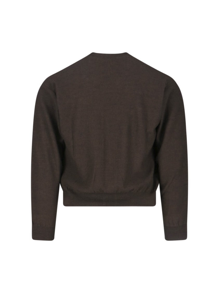 Lemaire Brown Twisted V-Neck Wool Blend Cardigan