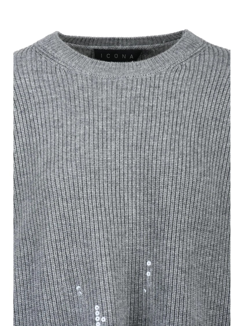 Icona Crewneck Sweater With Fringe Detailing And Sequins