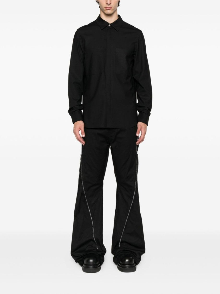 Rick Owens Classic Collar Black Shirt With Dual Front Pockets