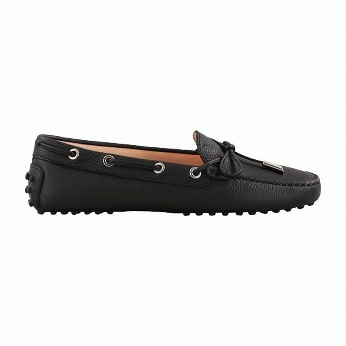 Tod's Black Leather Loafers With Moccasin Toe And Bow Detail