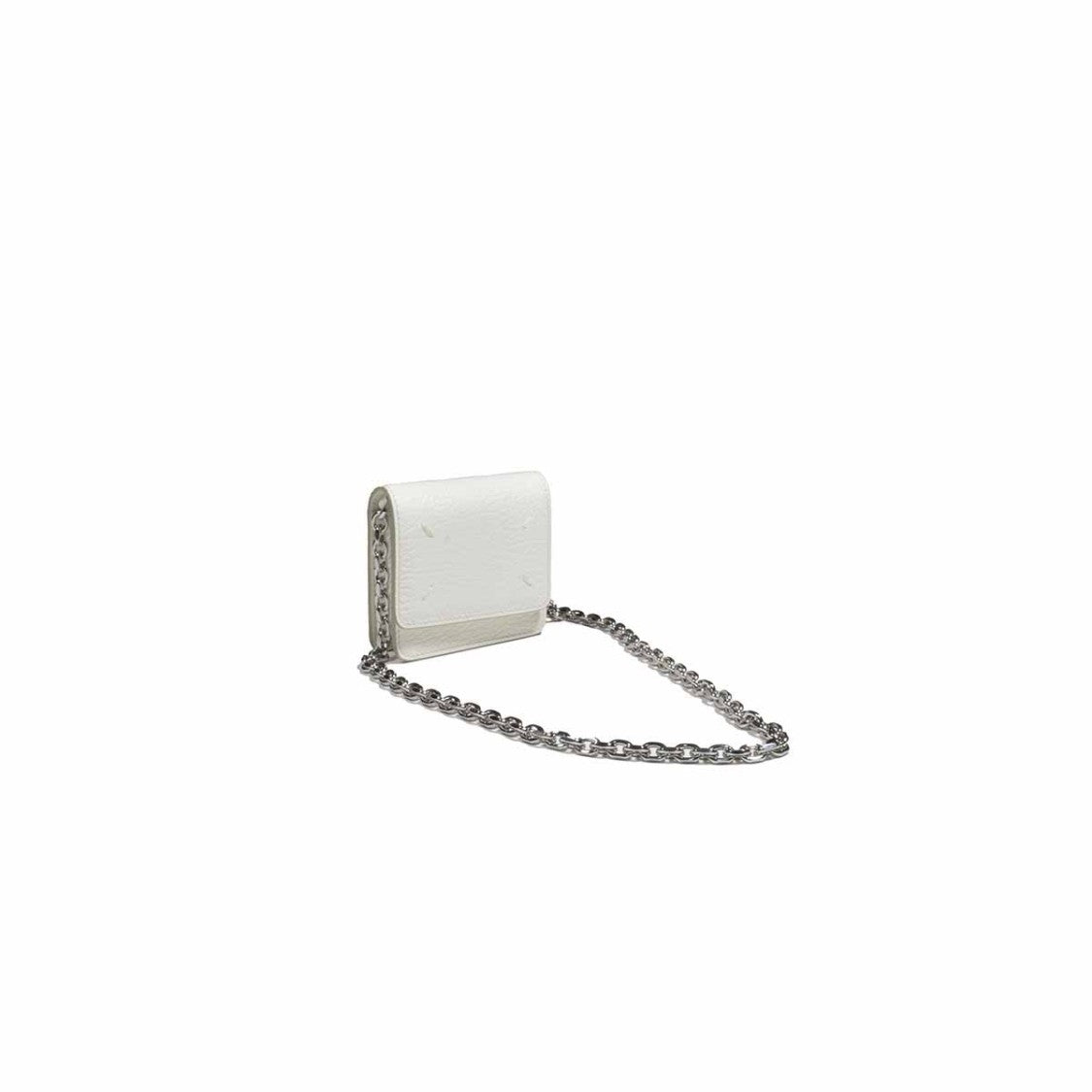 Maison Margiela Compact White Textured Leather Wallet With Removable Chain Strap