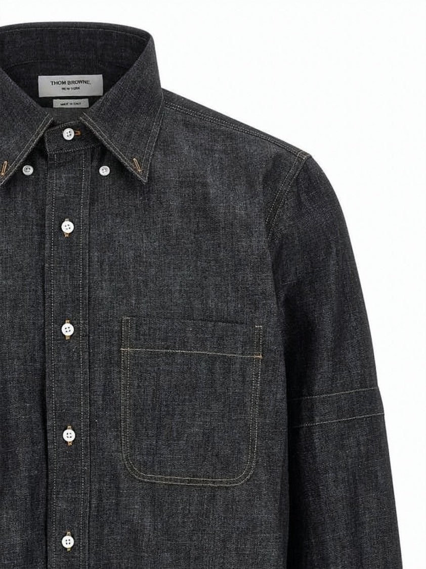 Thom Browne Denim Button-Down Shirt With Contrast Stitching