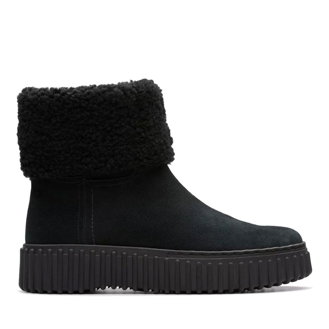 Clarks Torhill Black Fold-Over Cuff Suede Wedge Boots