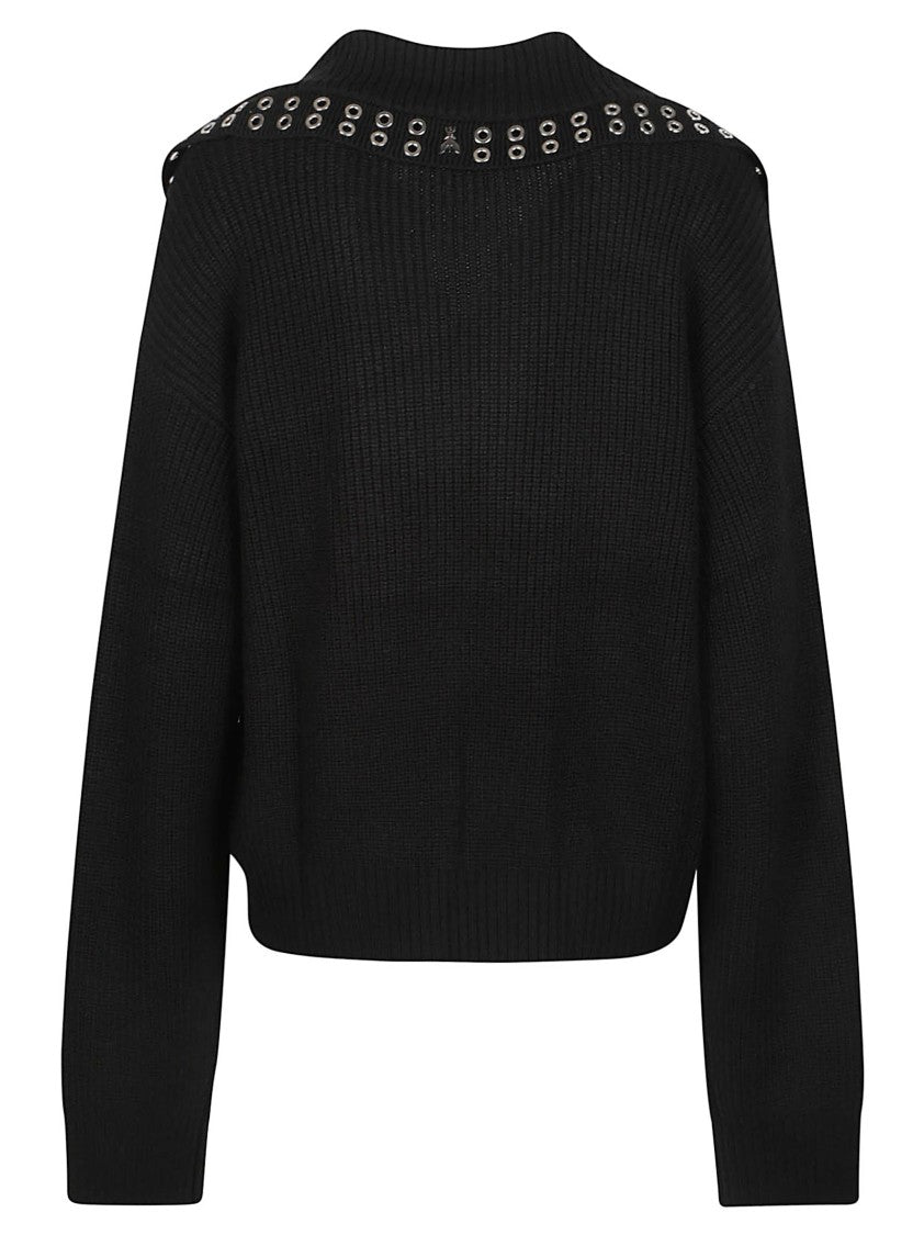 Patrizia Pepe Long Sleeve Polo Neck Ribbed Knit Acrylic-Wool Sweater