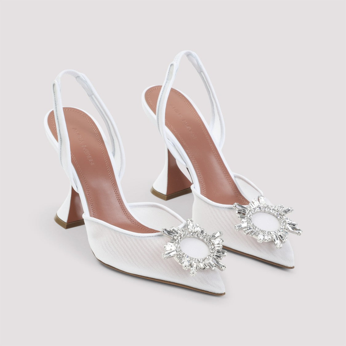 Amina Muaddi 9.5Cm Heel Leather And Mesh Slippers