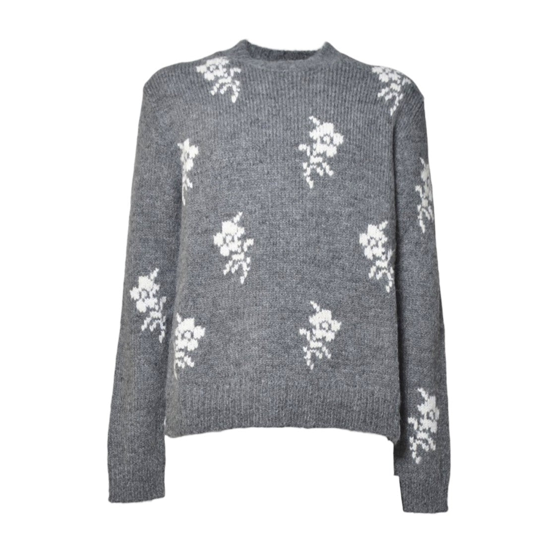 Jil Sander Medium Grey Knitted Sweater With Floral Motifs