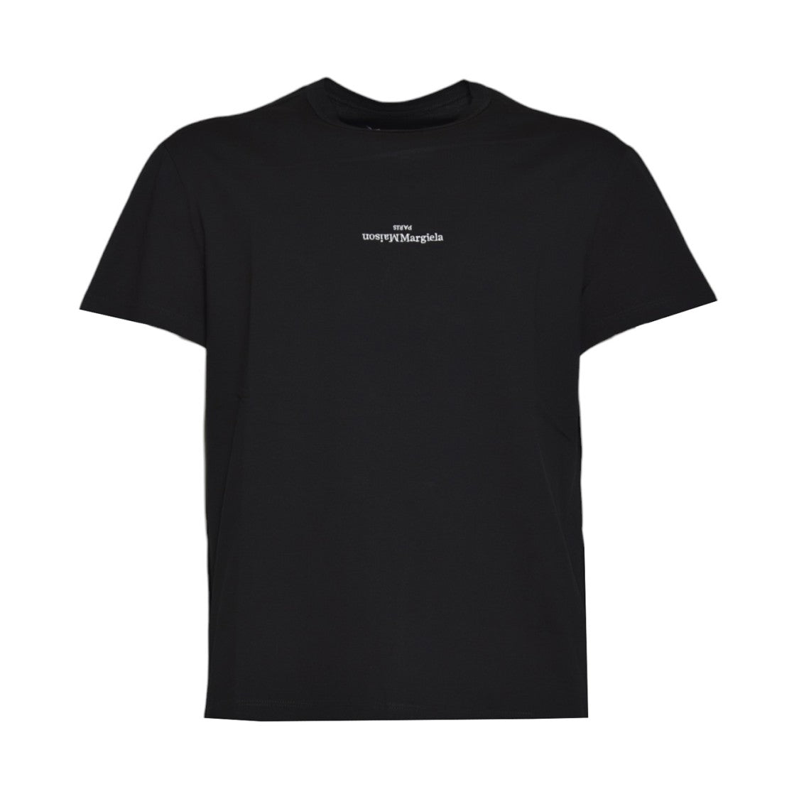 Maison Margiela Minimalist Black Cotton T-Shirt With Upside-Down Logo