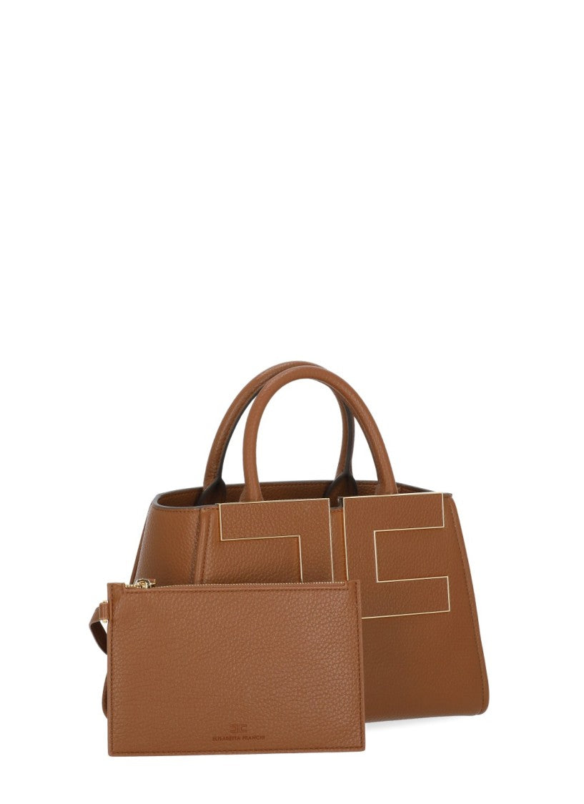Elisabetta Franchi Textured Leather-Effect Handbag With Geometric Logo Detail