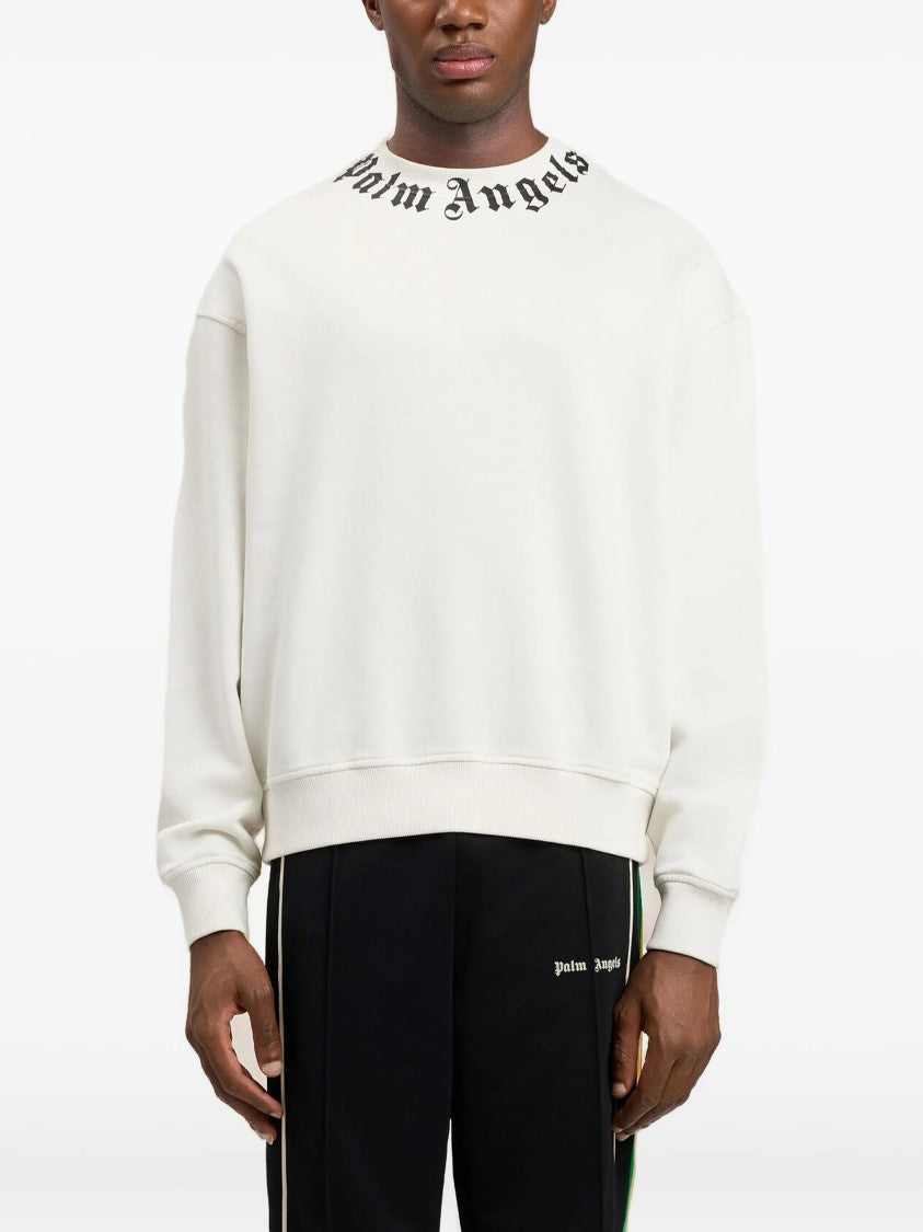 Palm Angels White Neck Logo Regular Cotton Sweatshirt