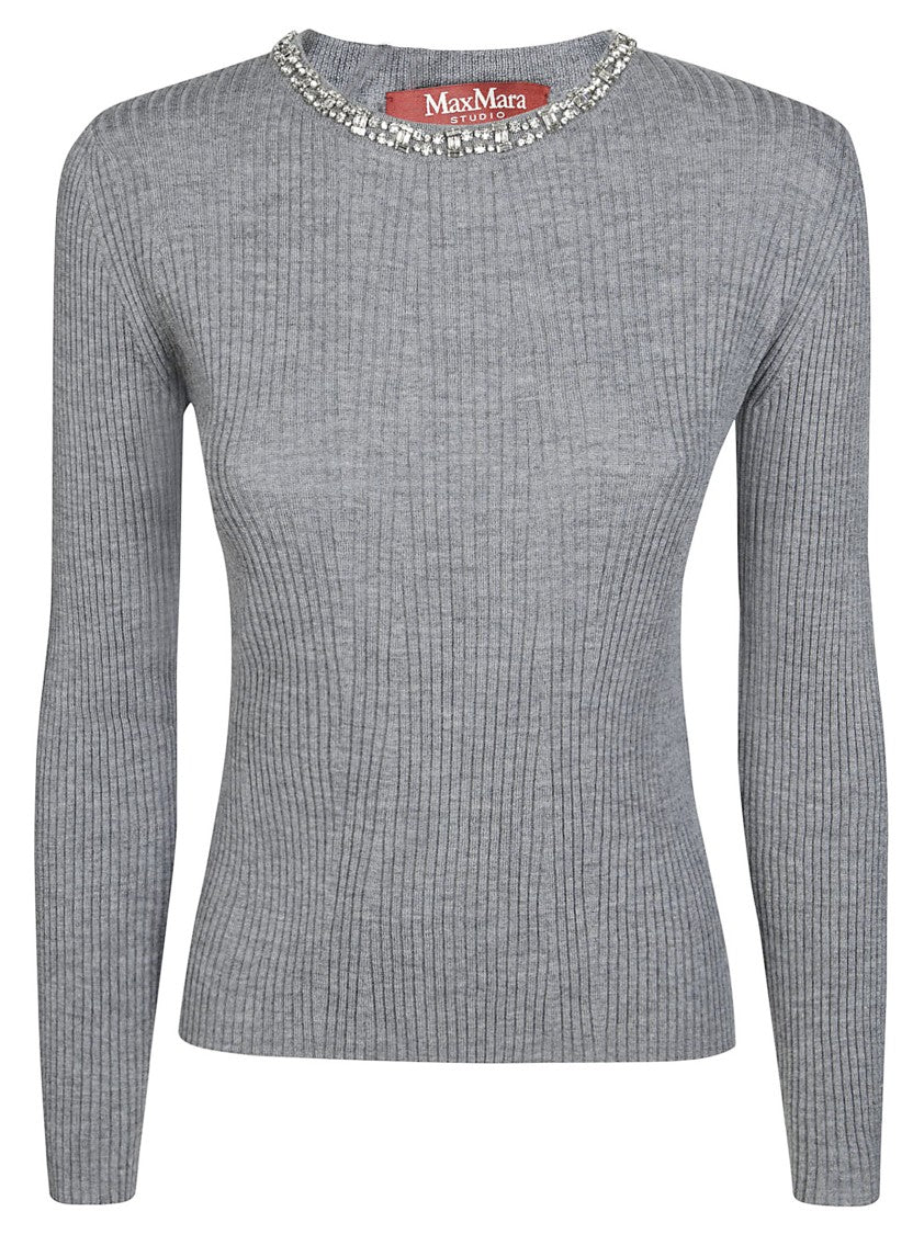 Max Mara Catone Jeweled Crewneck Sweater