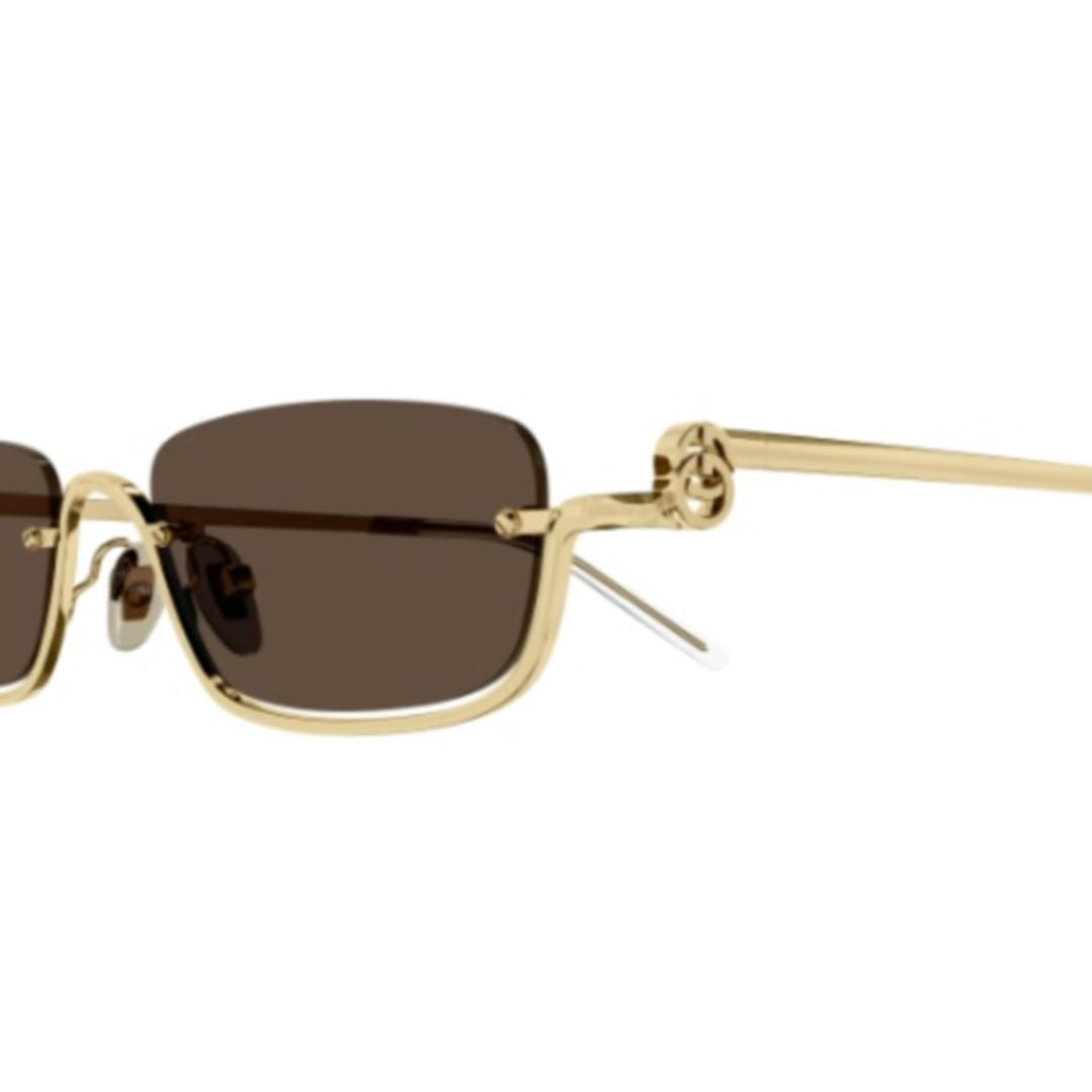 Gucci Gold Gg1278s Rectangular Metal Frame Sunglasses