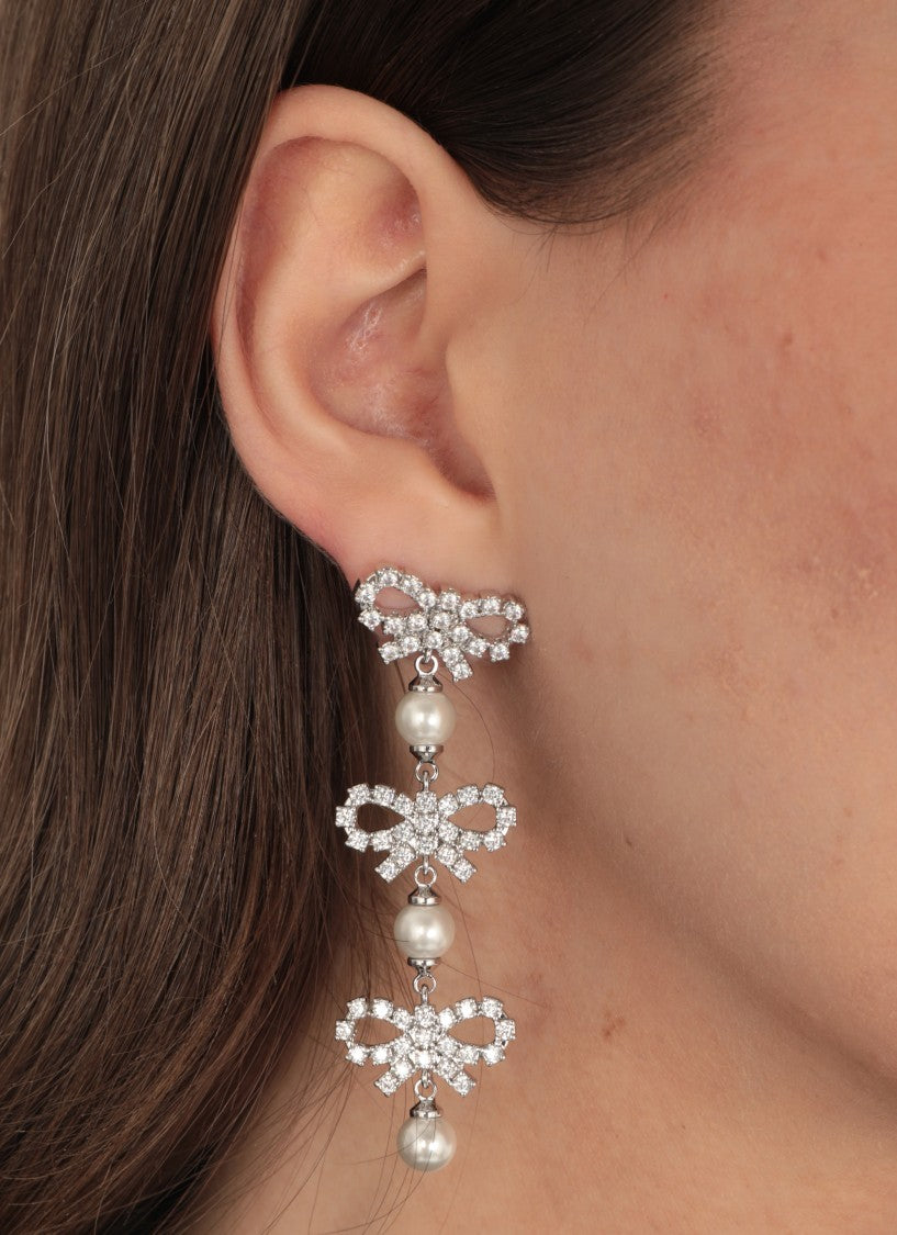 Self-Portrait Micro Bow Pearl Tiered Earrings