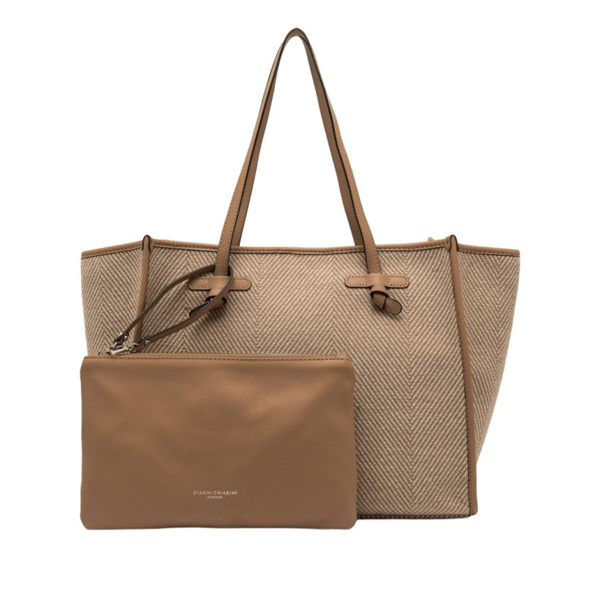 Marcella Structured Herringbone Wool Handbag With Leather Pouch