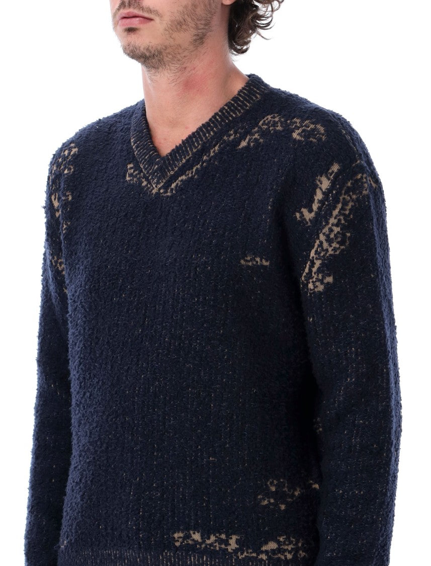 Maison Margiela Acid Knit Vintage Effect Cotton-Blend V-Neck Sweater