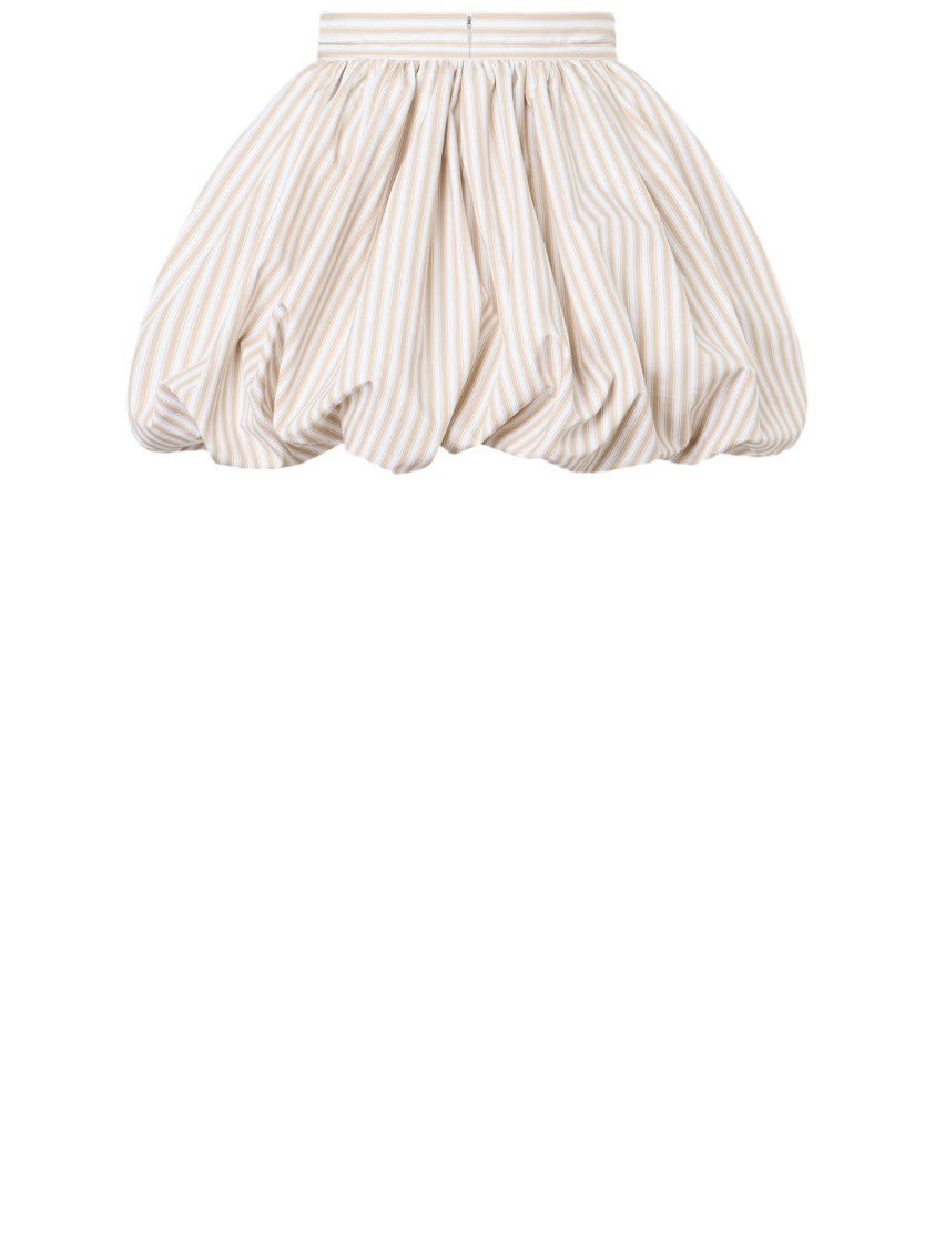 Patou White Striped Flounce Cotton Mini Skirt