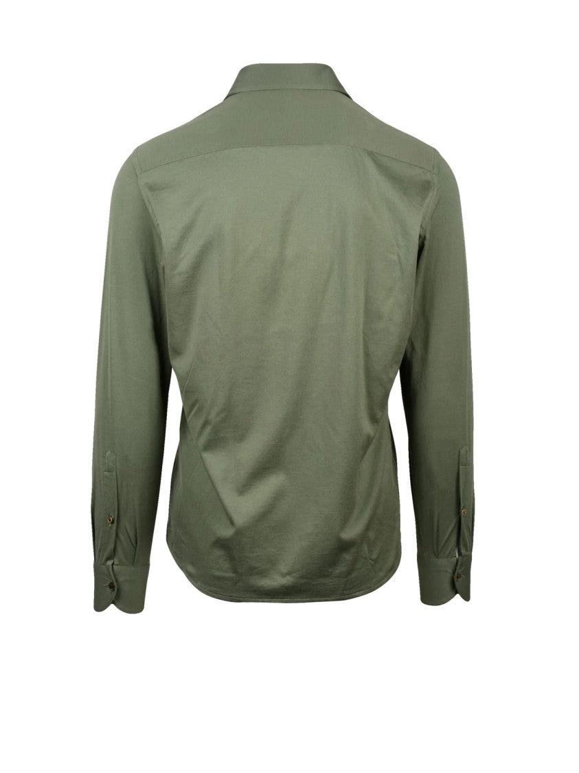 Sonrisa Fior Di Cotone Military Green Cotton Shirt With Classic Collar And Button-Down Front