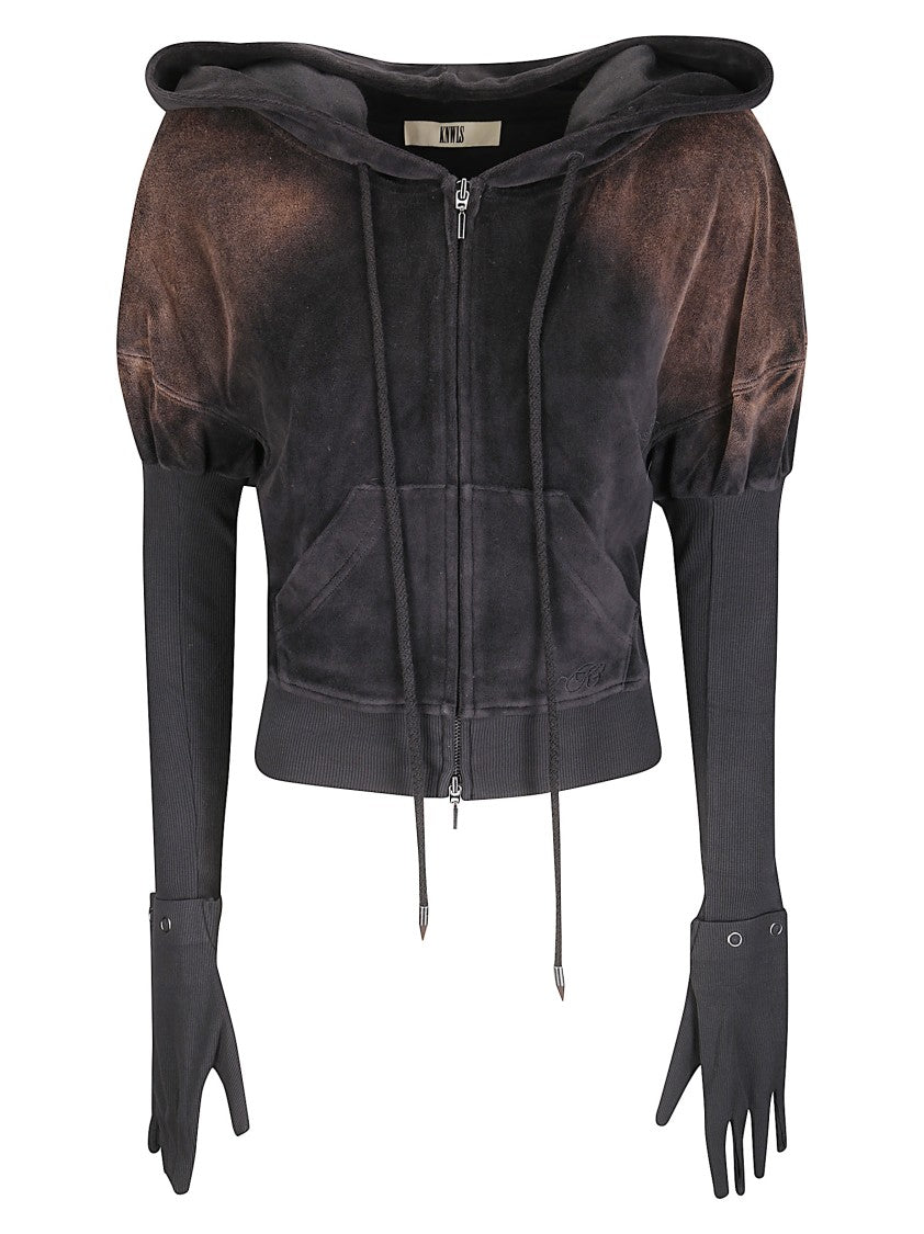 Knwls Velour Hoodie With Artistic Bleach Spray Effect