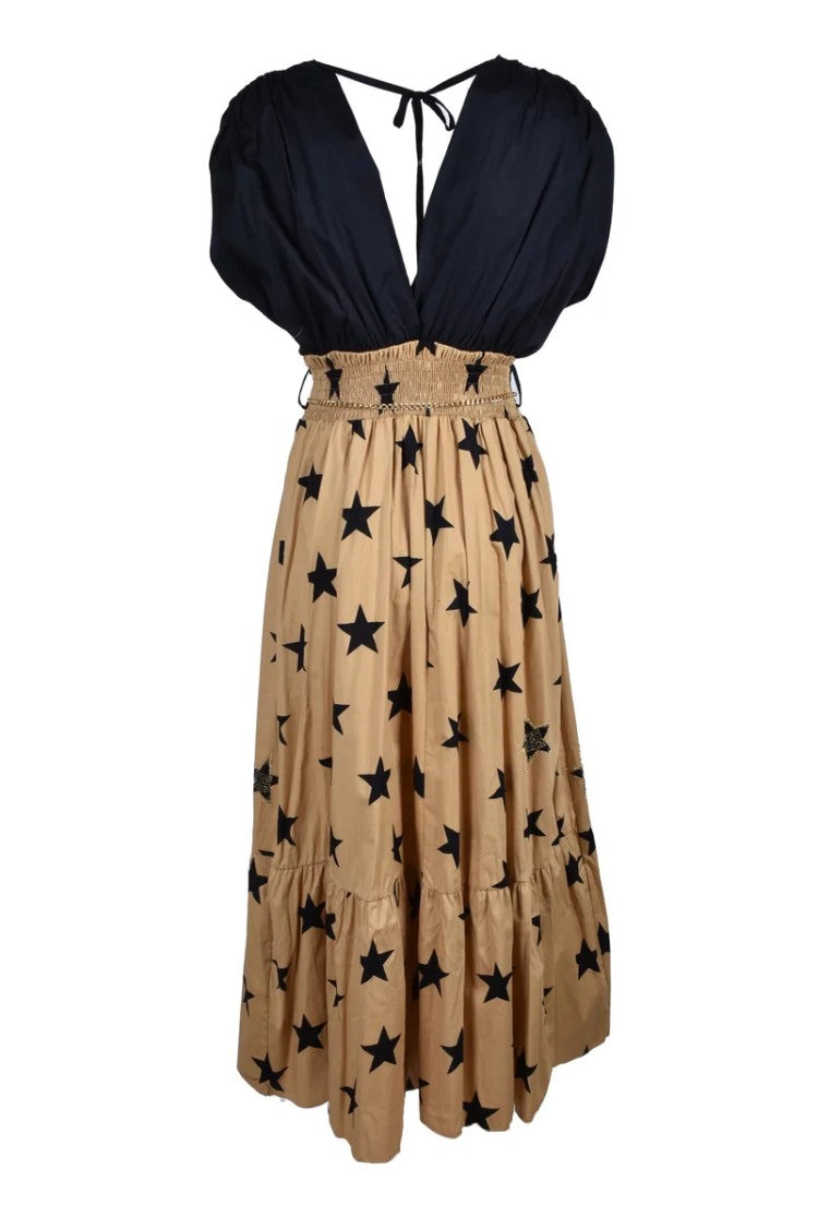 Gil Santucci Black/Beige Long Cotton Dress