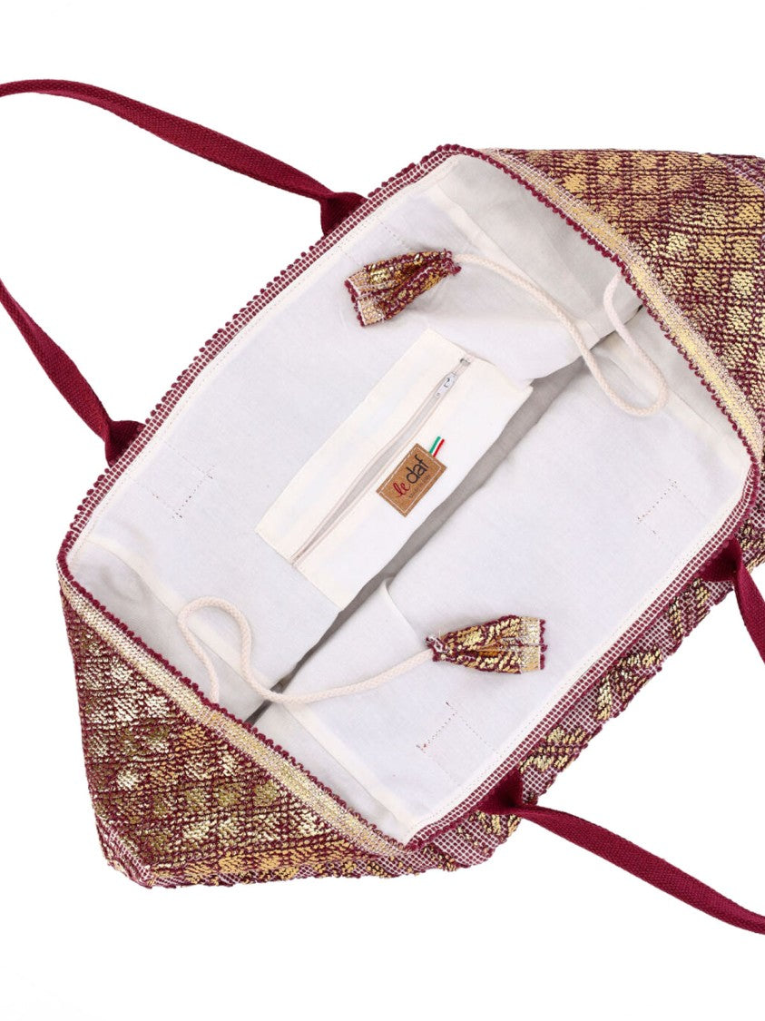 Ledaf Bordeaux Olbia Embroidered Tassel Tote Bag