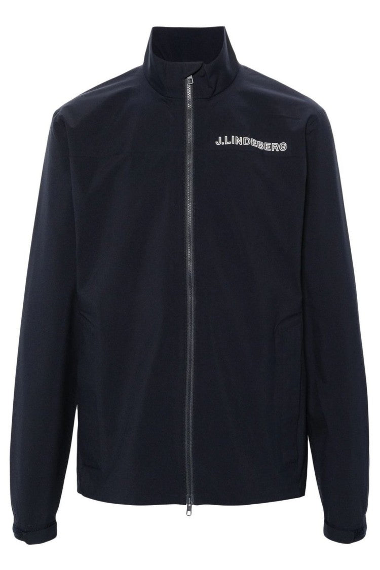 J Lindeberg Minimalist Blue Polyester Jacket With Stand Collar And Zipper