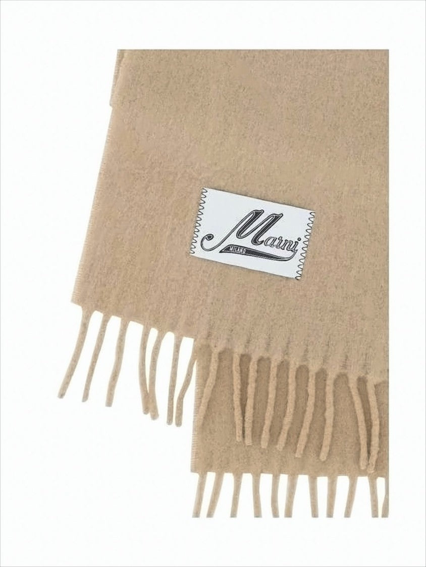 Marni Soft Rectangular Scarf With Fringed Edges And Logo Patch