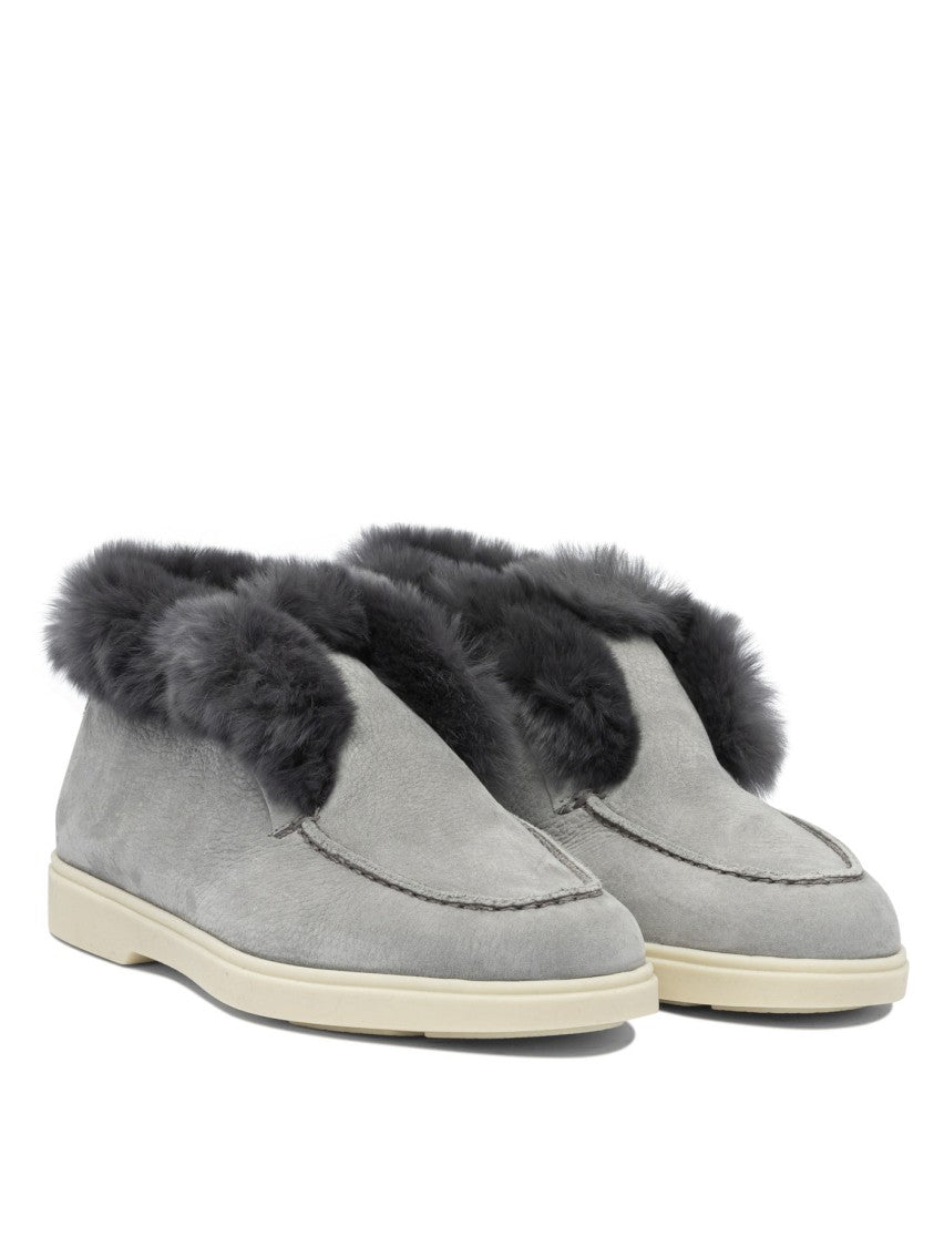 Santoni Plush Trim Ankle Boots With Moccasin Toe