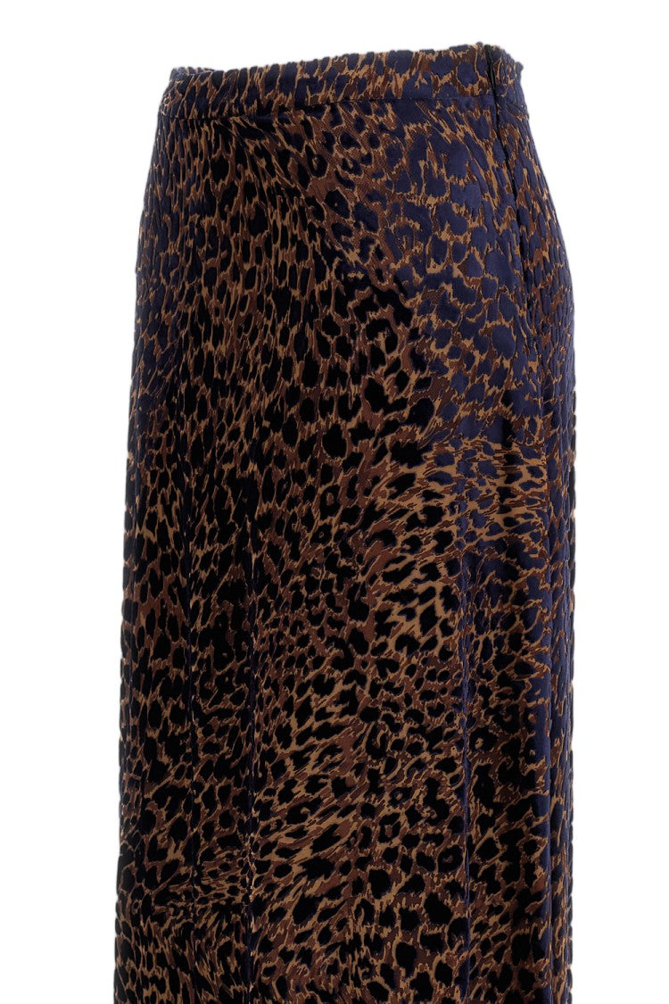 Irie' Flowing A-Line Midi Skirt With Leopard Print Pattern