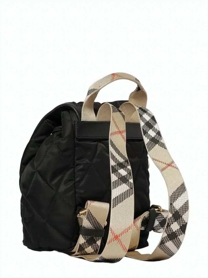 Burberry Compact Quilted Backpack With Flap Closure And Check Pattern