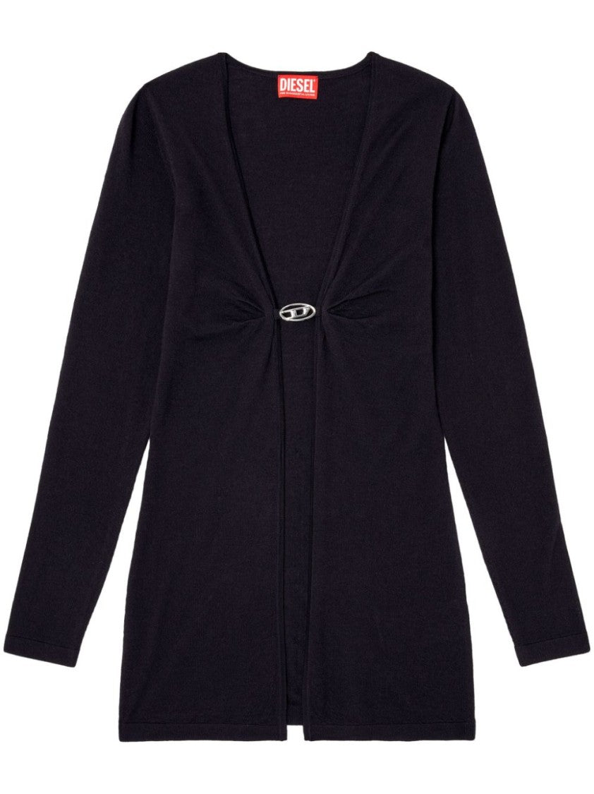 Diesel Deep V-Neck Black Sweater With Twist Detail