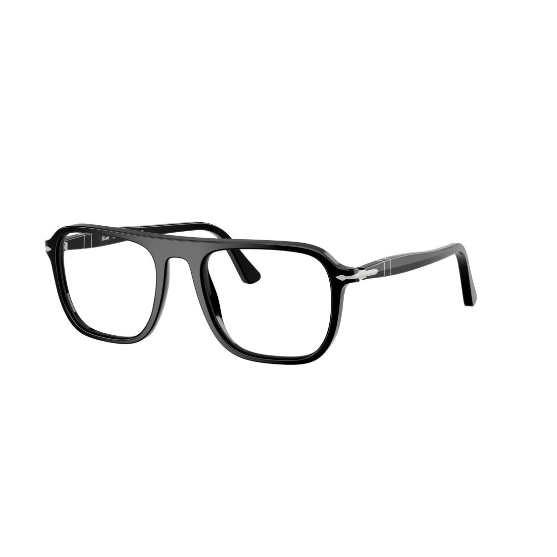 Persol 0Po3359v Glossy Black Rectangular Acetate Eyeglasses With Silver Accents