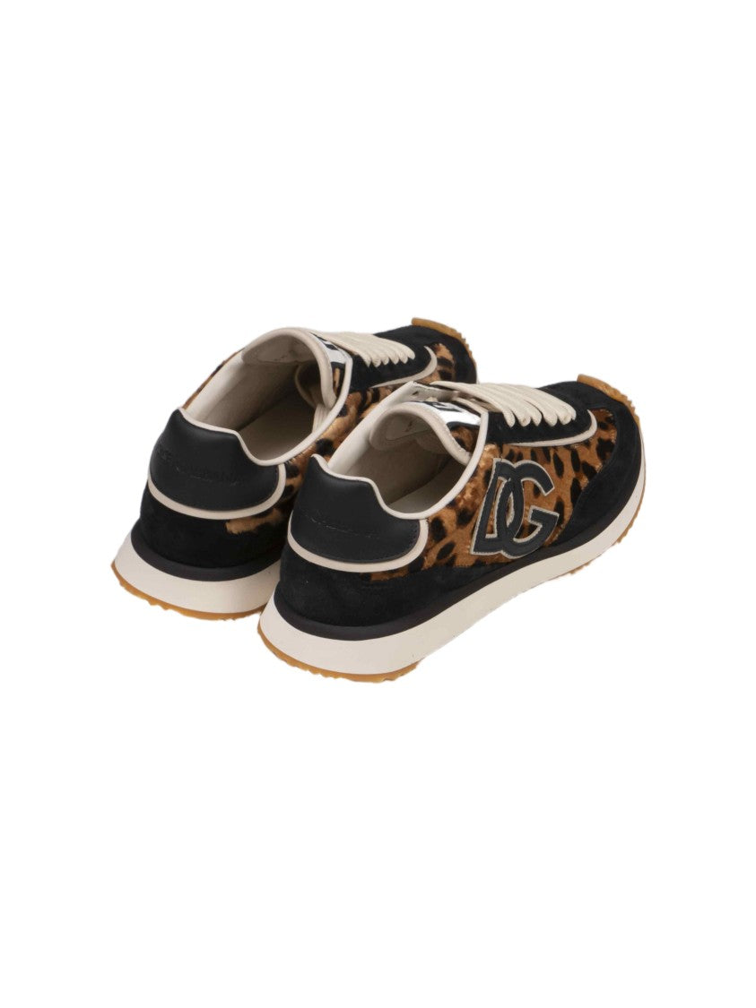 Dolce & Gabbana Pony Leopard Print Suede Low-Top Sneakers